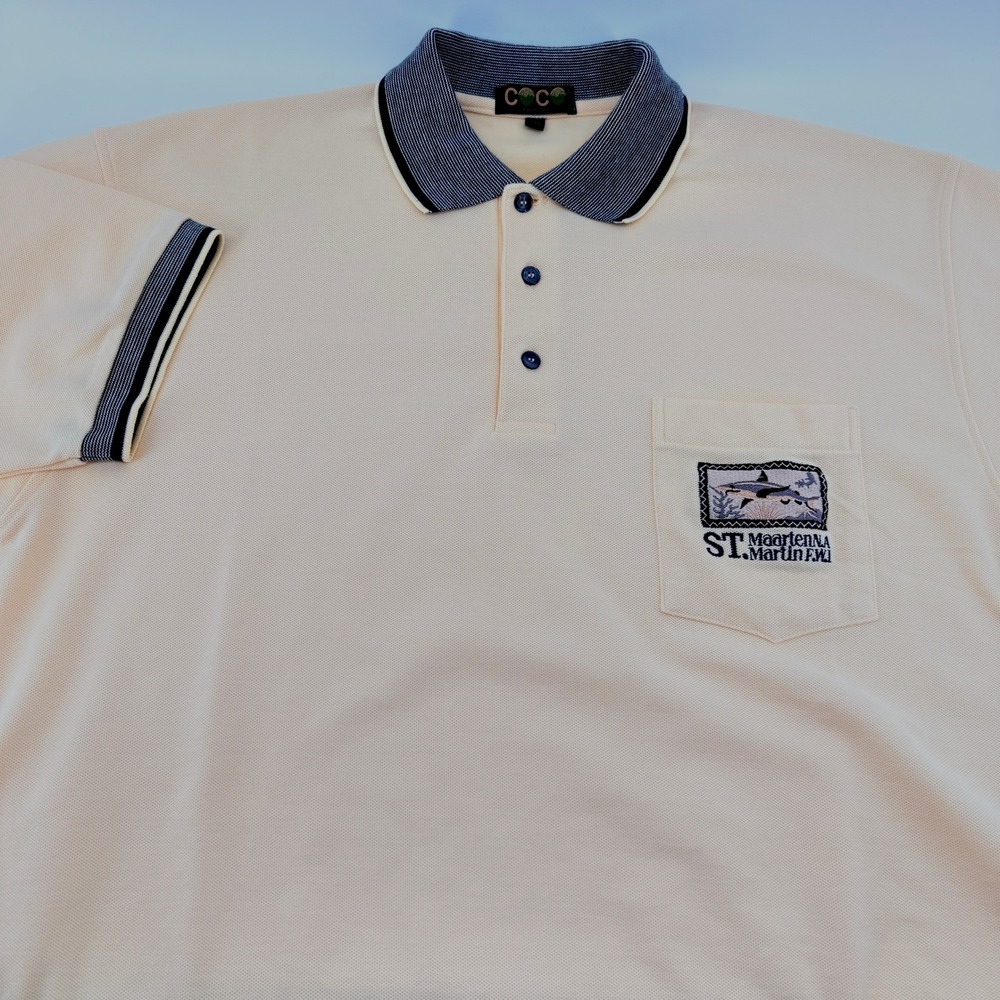 Coco Collection Polo Shirt Men XXL Yellow St Maarten Shark Souvenir Pique Cotton